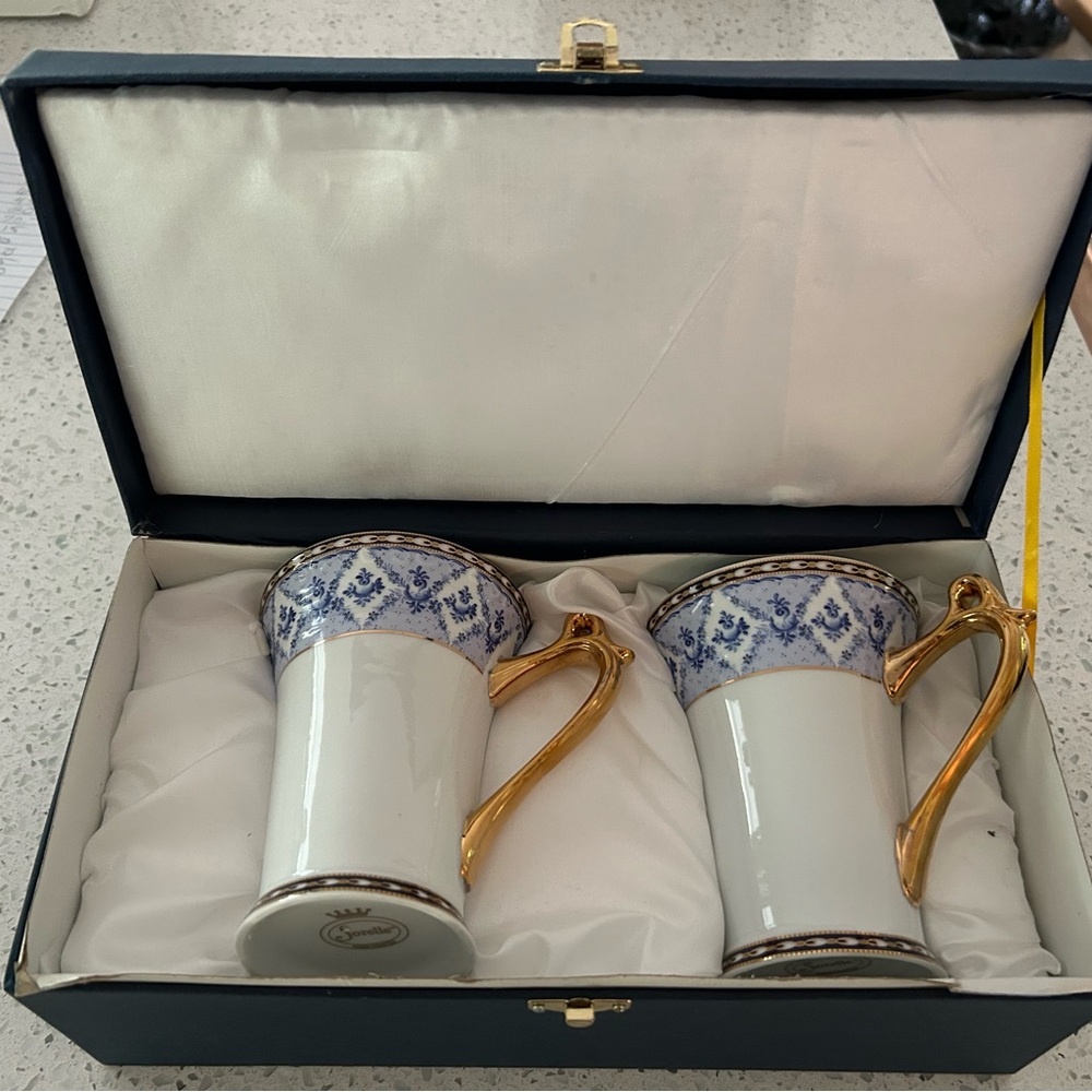 Elegant Blue and Gold Porcelain Mug Set